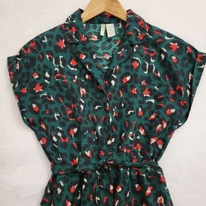 Animal print wide leg jumpsuit with belt and pockets